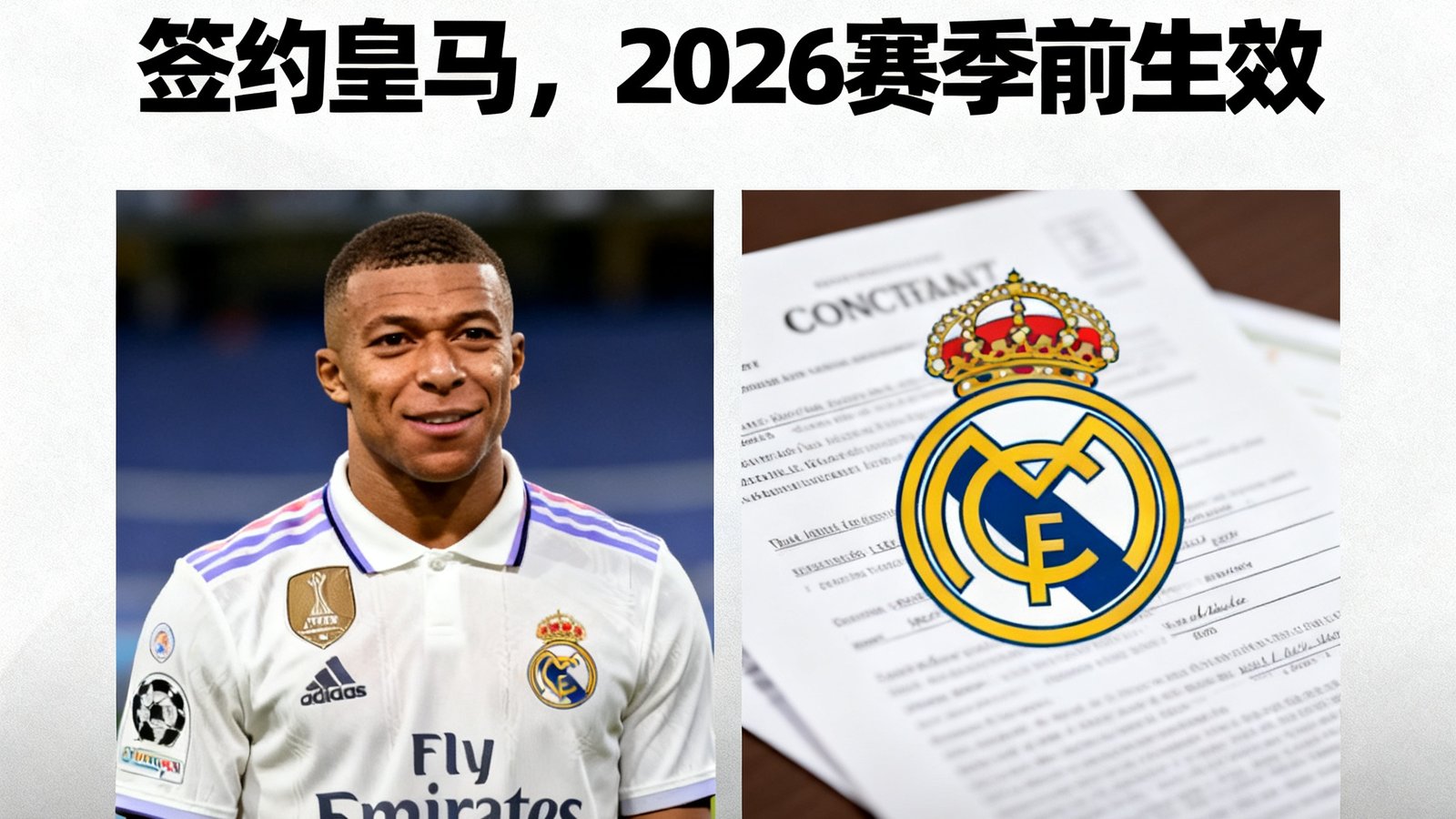 世界杯转会新闻：姆巴佩正式签约皇马，2026赛季前生效